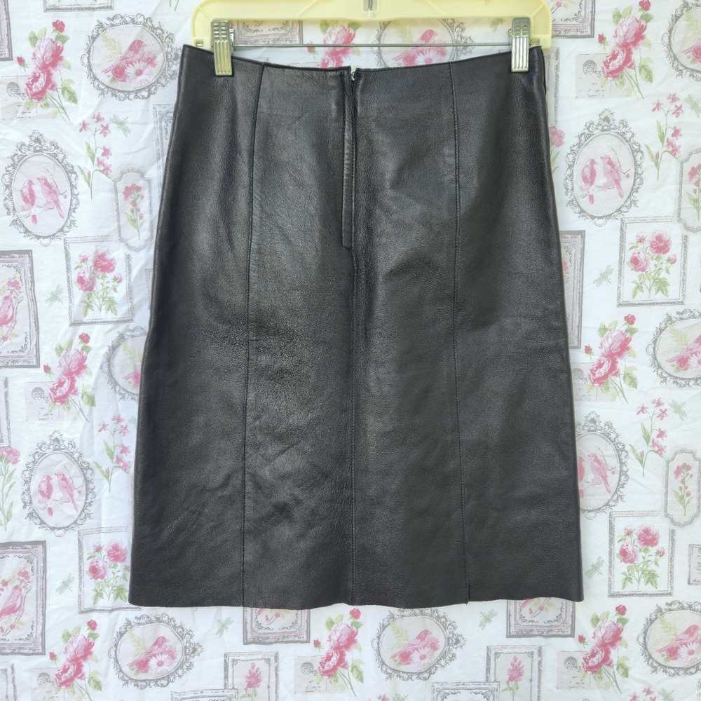 Bebe Genuine Leather Knee Length Pencil Skirt Black Zip Lined Size 4 - Picture 2 of 7